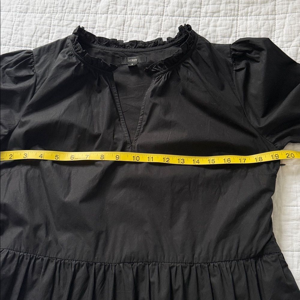 J.Crew Black Cotton Ruffle Neck Tiered Popover Mini Dress Women’s Puff Sleeve S - Picture 9 of 13